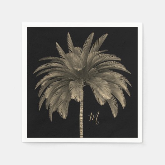 Palmstructuur Elegant Retro Chic Black Servet (Voorkant)