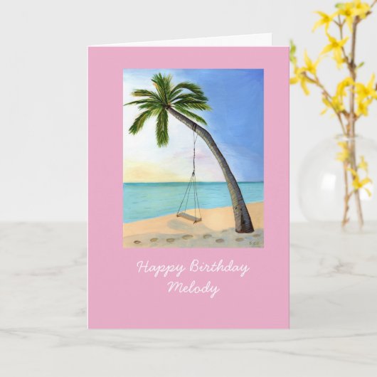 Palmstructuur met aanpasbare swing verjaardagskaar kaart (Gele Bloem)