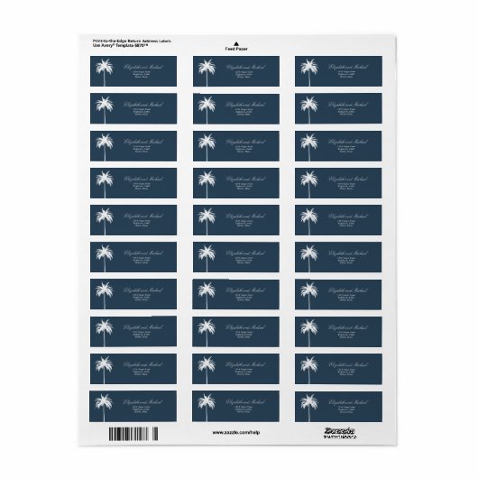 Palmstructuur Wit blauw Elegant modern grafisch la Etiket (Full Sheet)