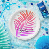 Palmstructuurnaam Tropische roze multicolorpatrone Papieren Bordje (Feest)