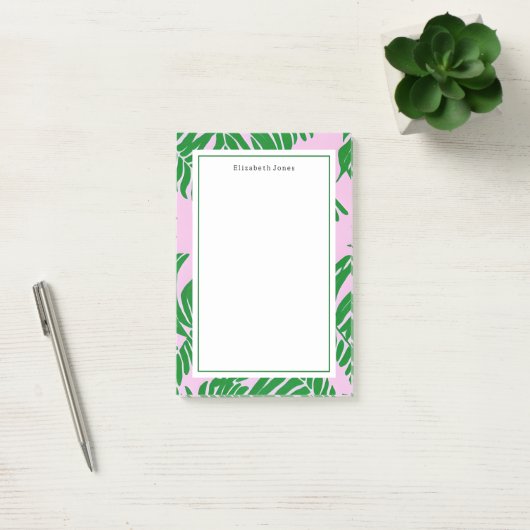 Palmstructuurroze + groene preppy post-it® notes (Kantoor)