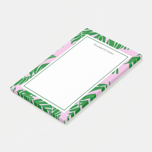 Palmstructuurroze + groene preppy post-it® notes (Schuin)