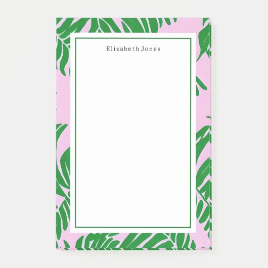 Palmstructuurroze + groene preppy post-it® notes (Voorkant)