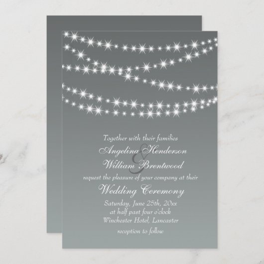 Paloma Gray Twinkle Lights Weddenschap Kaart (Voorkant / Achterkant)