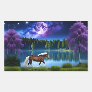 Palomino Belgian Horse onder een Paarse sterrenhem Rechthoekige Sticker