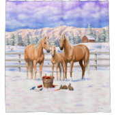 Palomino kwartspaarden in wintersneeuw douchegordijn (Voorkant)