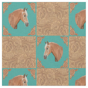 Palomino Paard met lederen print Westerne stof