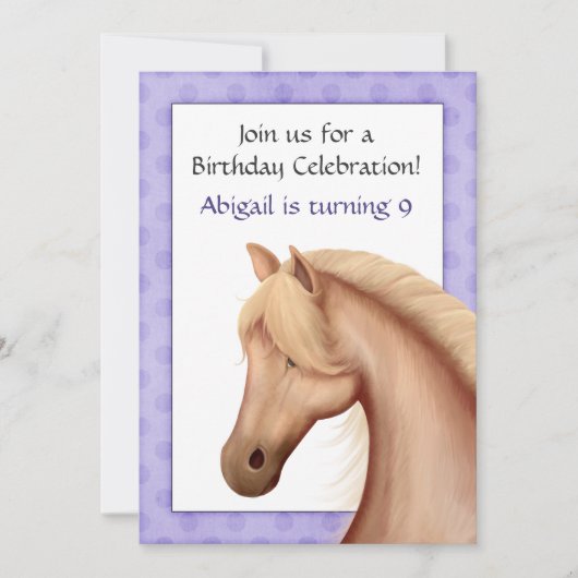 Palomino Paarse Verjaardag Uitnodiging (Voorkant)