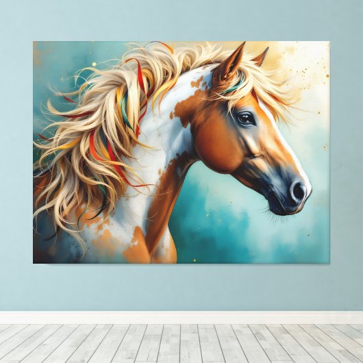 Palomino Paint Mustang Portret Canvas Afdruk (Insitu (Houten vloer))
