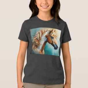 Palomino Paint Mustang Portret Tri-Blend Shirt