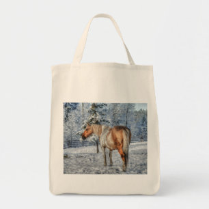 Palomino Pinto Stallion en Snow Winter-thema Tote Bag