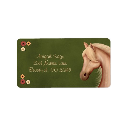 Palomino Pony en Bloemen Paard Adres Etiket (Voorkant)