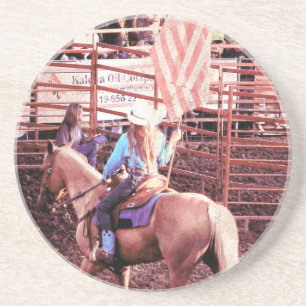 Palomino Rodeo Amerikaanse Vlag Paard Zandsteen Onderzetter