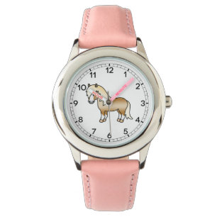 Palomino Shetlandpony Schattige Cartoon Illustrati Horloge