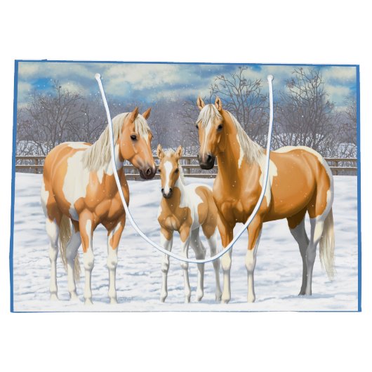 Palomino verf kwartpaarden bij sneeuw groot cadeauzakje (Achterkant)