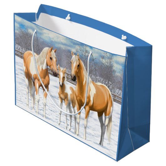 Palomino verf kwartpaarden bij sneeuw groot cadeauzakje (Achterkant Gekanteld)