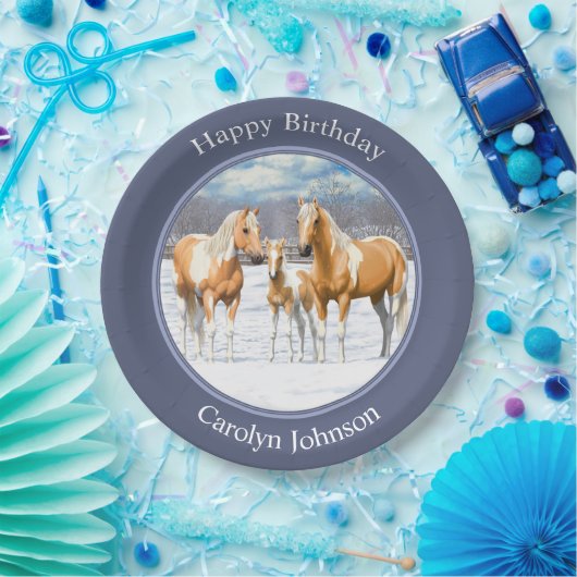 Palomino verf kwartpaarden bij sneeuw papieren bordje (Feest)