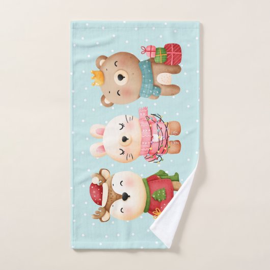 Pals de Noël - Ours de rennes et lapin (Serviette à main)