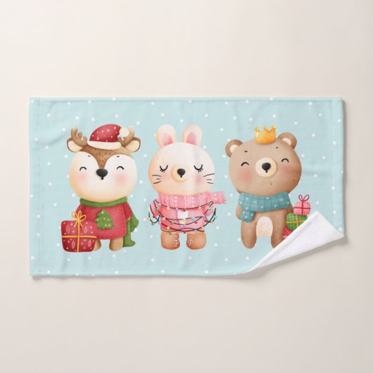 Pals de Noël - Ours de rennes et lapin (Serviette à main)