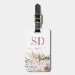 Pamapgras, orchidee, tropische bladbladtekst bagagelabel