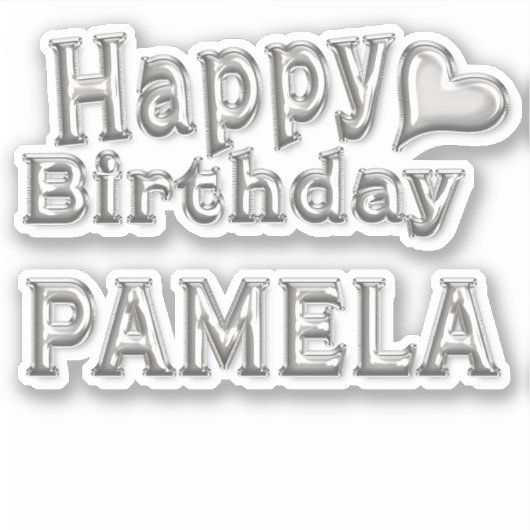 Pamela Happy Birthday silver Aufkleber Sticker (Voorkant)