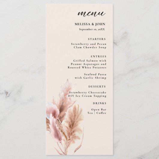Pampa Grass Boho Wedding Menu (Voorkant)