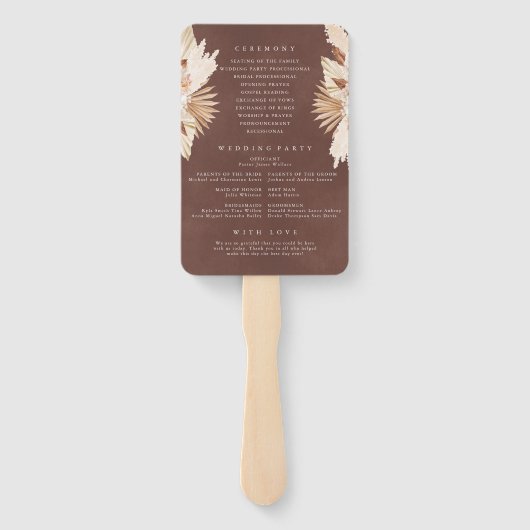 Pampagras Bloem Terra Cotta Trouwprogramma Handwaaier (Achterkant)