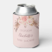 Pampagras blush roze bloem naam baby shower blikjeskoeler (Blikje Voorkant)