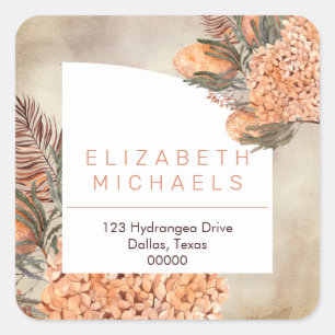 Pampagras   Hydrangeabloesems Retouradres Vierkante Sticker