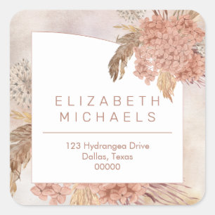 pampagras Hydrangeas retour adres Square St Vierkante Sticker