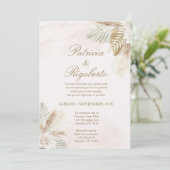Pampas beige Elégant mariage Invitation en espagno (Debout devant)