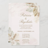 Pampas beige Elégant mariage Invitation en espagno (Devant / Derrière)