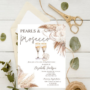 Pampas Bloemen Parels Prosecco Bruidsmeisjesfeest Kaart