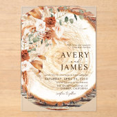 Pampas Boho Acrylic Wood Ring Wedding Invite  Acryl Uitnodigingen (Voorkant)