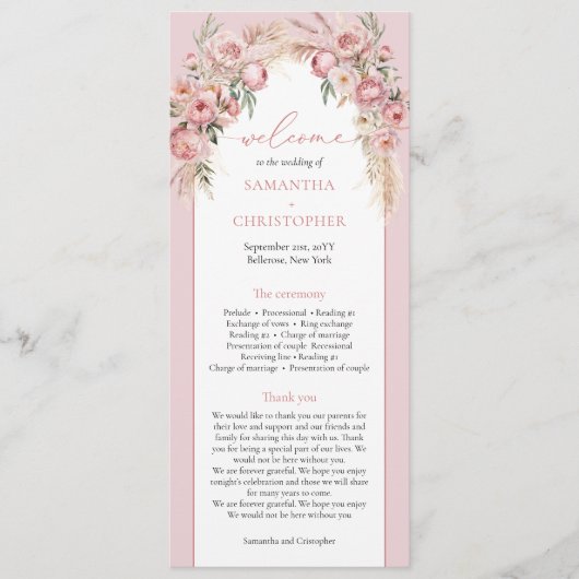 Pampas boho arch pampas chic peoné programme (Devant)