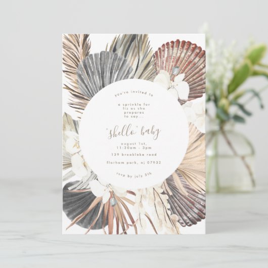 Pampas Boho Beach Baby shower Shell Invitation (Debout devant)