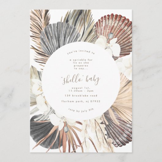 Pampas Boho Beach Baby shower Shell Invitation (Devant)