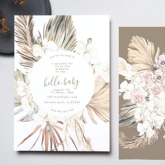 Pampas Boho Beach Hallo Baby shower Kaart