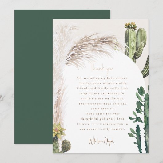 Pampas Cactus Baby shower Dank u Bedankkaart (Voorkant / Achterkant)