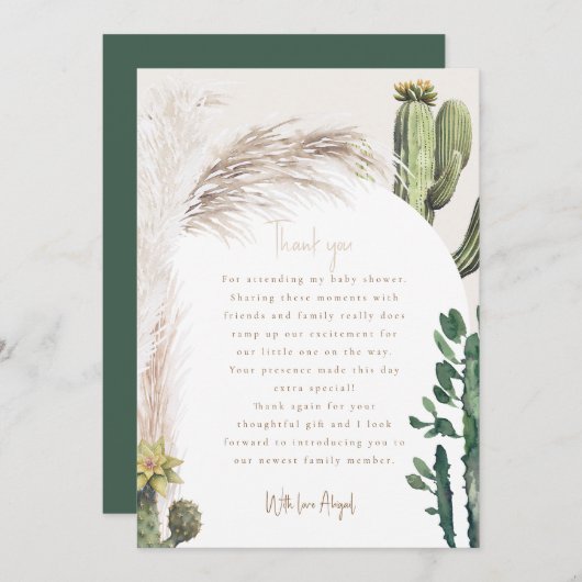 Pampas Cactus Baby shower Merci (Devant / Derrière)