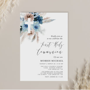 pampas dusty blue eerste holy communie kaart