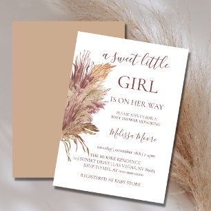 Pampas élégance mauve baby shower rose invitation