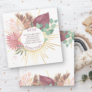 Pampas en Eucalyptus Neutrale Boho Zwangerschap Aankondiging