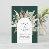 Pampas Eucalyptus Arch Emerald Green Wedding Save The Date (Staand voorkant)