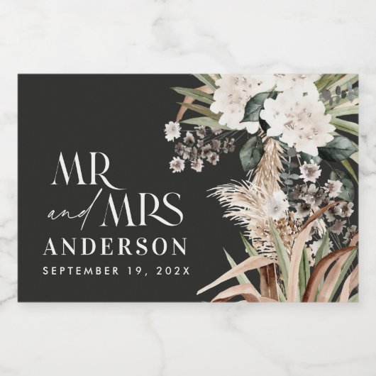 Pampas eucalyptus moderne zwarte partij sparkling wijnetiket (Enkel label)