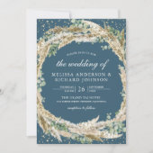 Pampas Eucalyptus Wreath Dusty Blue Wedding Kaart (Voorkant)