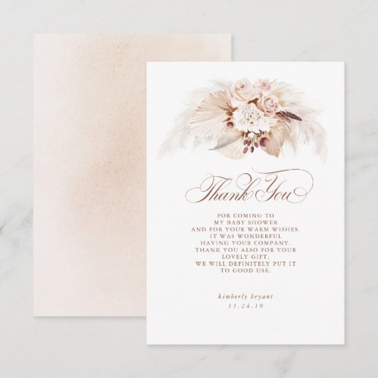 Pampas exotique Grass Baby shower Floral Merci (Devant / Derrière)