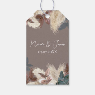 Pampas Gras & Bladeren Aardse Boheemse Bruiloft Cadeaulabel