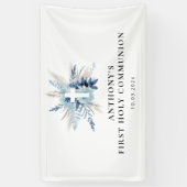 Pampas gras blauw bloemeneerste communie teken spandoek (Verticaal)