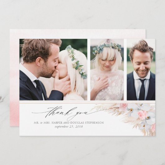 Pampas gras bloemenbruiloft dank u foto bedankkaart (Voorkant / Achterkant)